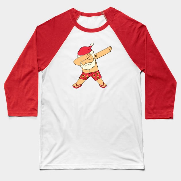 Dabbing Summer Santa Claus Cartoon Baseball T-Shirt by SLAG_Creative